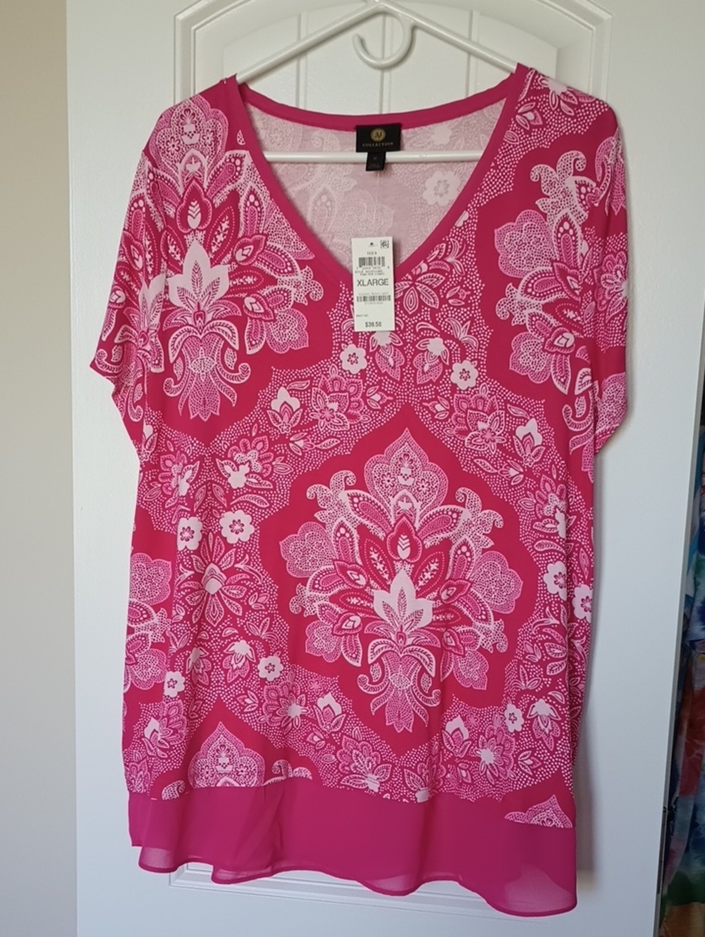 JM Collection Pink Paisley V-Neck Blouse